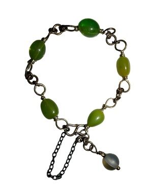 Child Natural Green RARE AMBER .925 Link Bracelet with matted Angel Aura bead